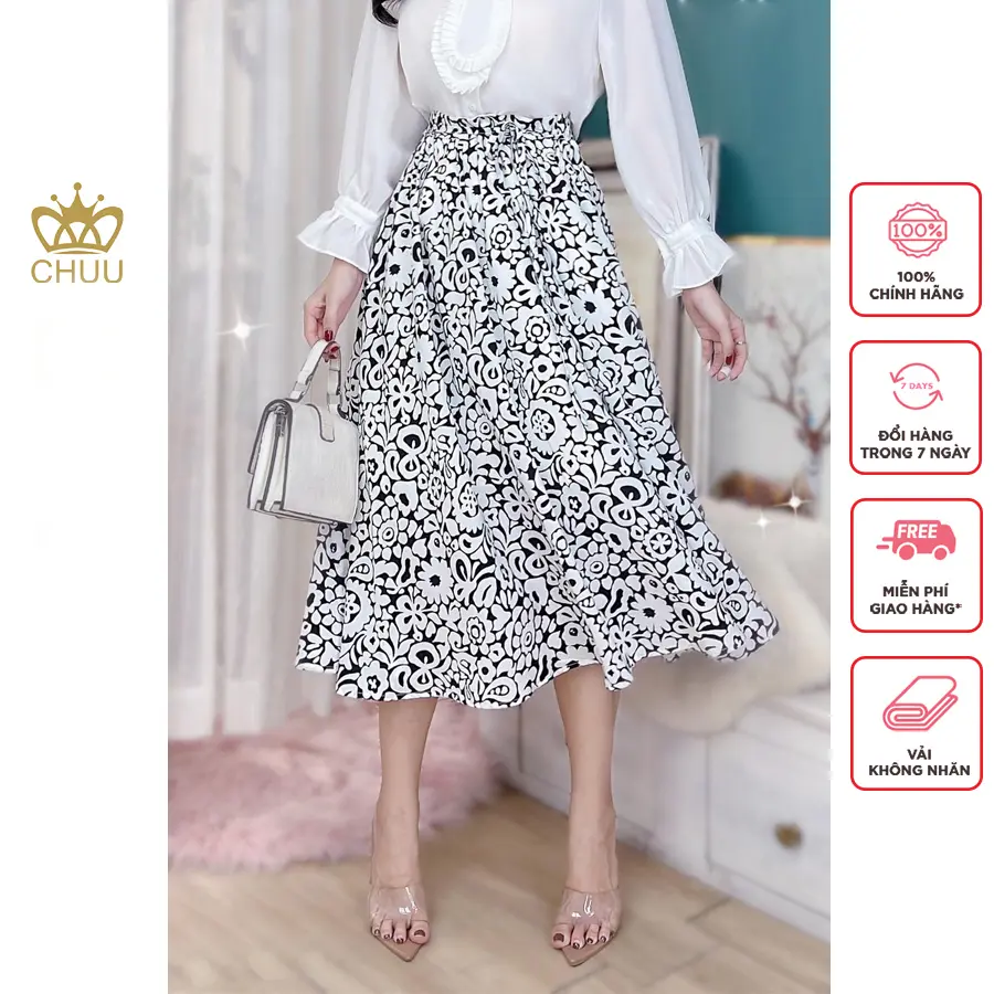 Chân váy midi họa tiết xinh xắn CHUU CV8025