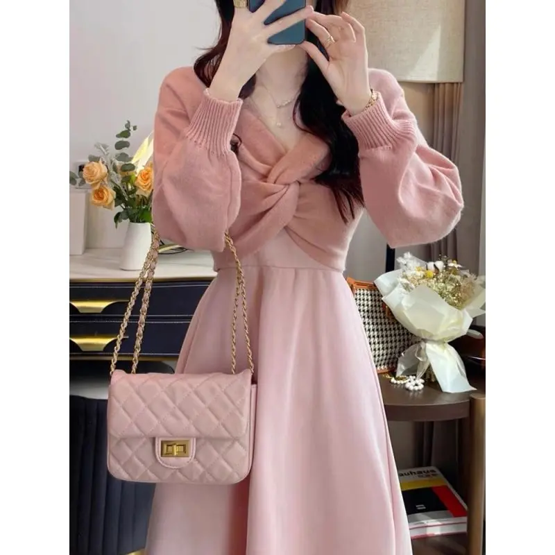 Trang Phục Muối, Phong Cách Mùa Thu, Dành Cho Phụ Nữ Trưởng Thành, Thanh Lịch, Xã Hội, Nhẹ Nhàng, Áo Len Với Hai Dây, Váy Phù Hợp Với Phụ Nữ, Bộ Đồ Hai Mảnh