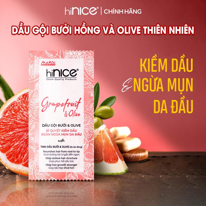  Gói Dầu Gội Tinh Dầu Bưởi Hồng Và Olive hiNICE Grapefruit & Olive Shampoo Hỗ Trợ Giảm Mụn Da Đầu 