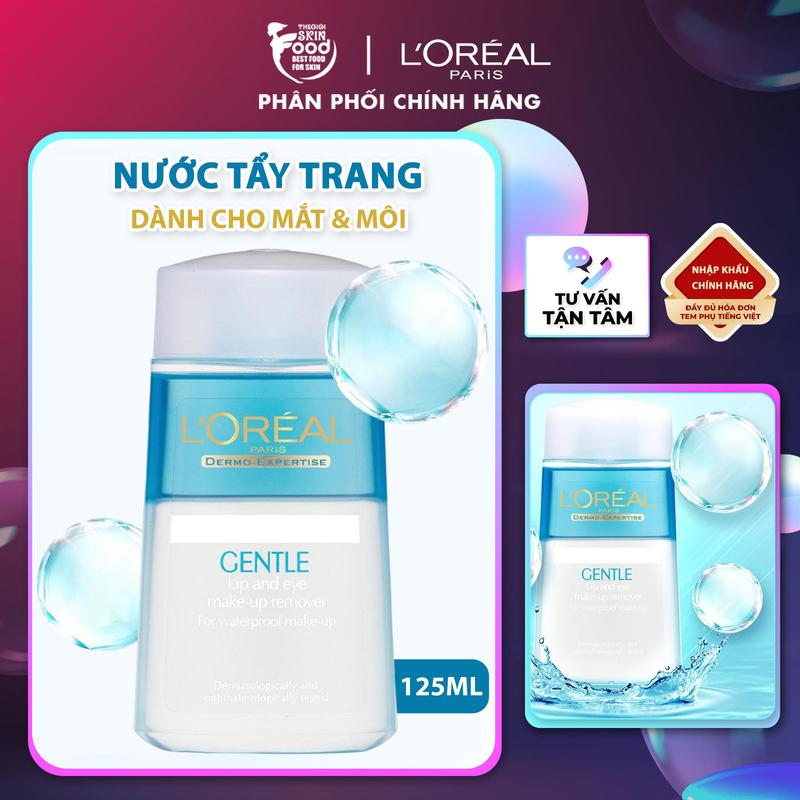 Nước Tẩy Trang Dành Cho Mắt Và Môi L'oreal Gentle Lip & Eye Make Up Remover 125ml Cosmetic Mỹ Phẩm