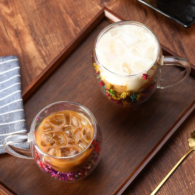 Product Introduction of Cốc cà phê thủy tinh, hai lớp, hoa đầy màu sắc, cách nhiệt, trong suốt, thích hợp cho cà phê, latte, túi trà, đồ uống 7