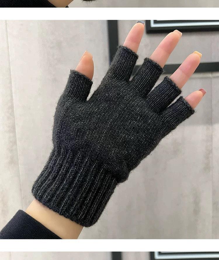 Product Introduction of 2024 Gloves Men's Open Finger Winter Half Finger Riding Student Writing Thick Wool Knitted Leaking Finger Cold-Proof Warm 9