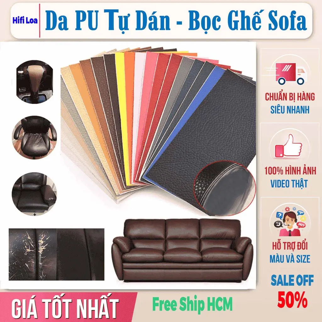 Tấm da PU có keo dán cỡ lớn kích thước 138x50cm dùng bọc loa, bọc ghế. Tấm rời không nối liền