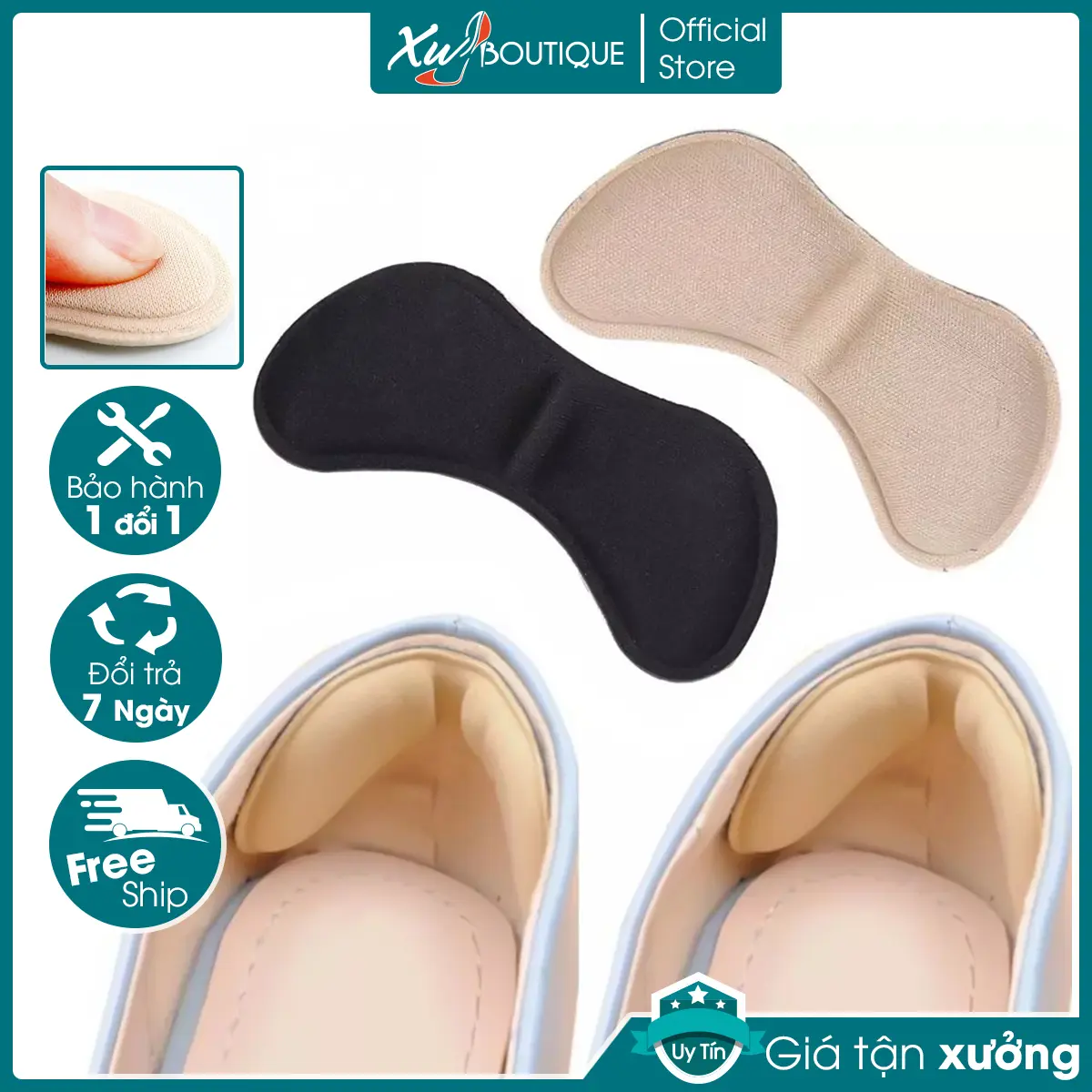 Lót Gót Giày Vải 4D Heel Liners Cánh Nơ (Tăng Size, Giảm Đau Chân Giày Cao Gót Nữ, Giầy Da Nam) Miếng Lót Giày Nhung
