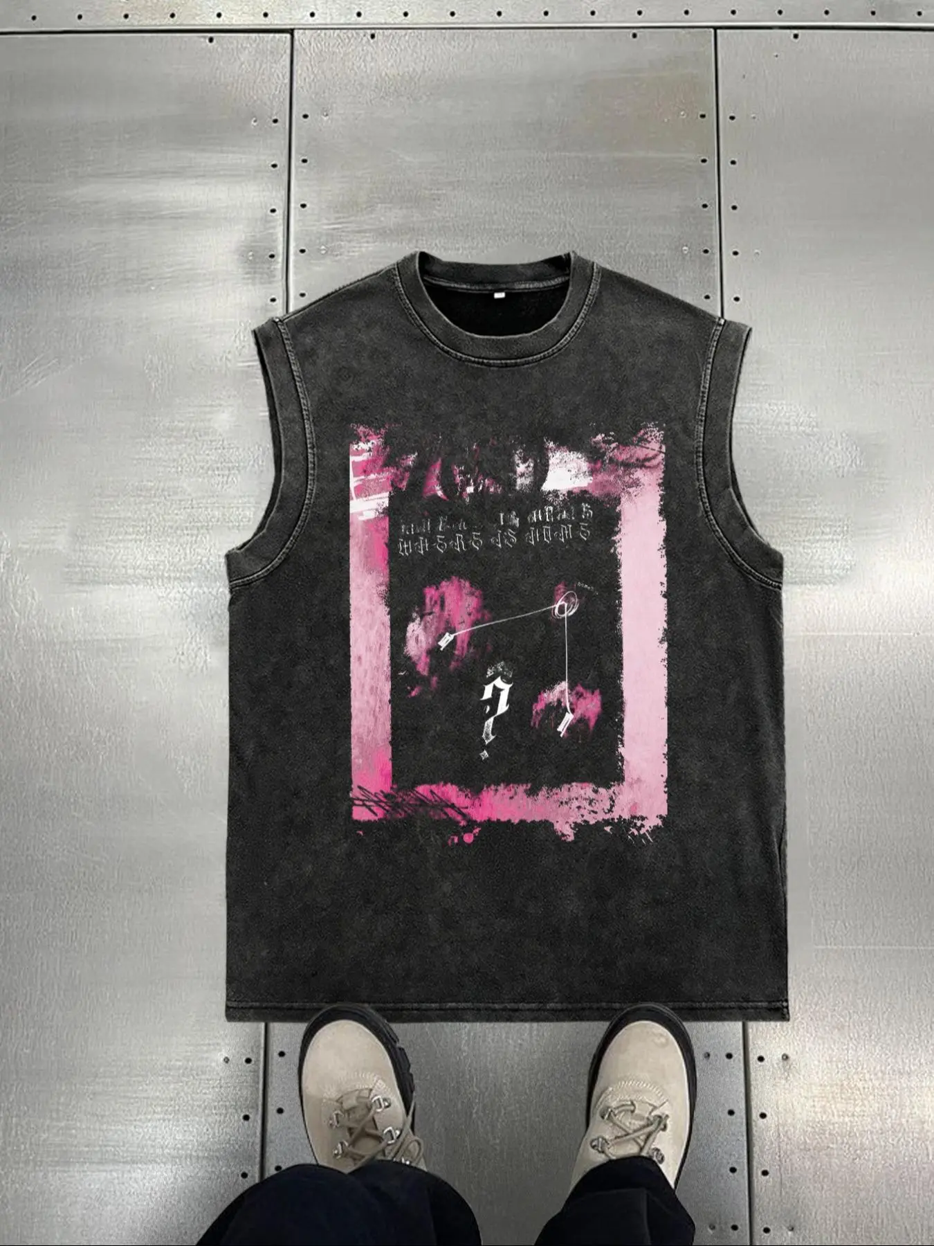 Men's Denim-Effect Print Tank Top, Loose Casual Sleeveless Vest for Summer, Men's Top for Daily Wear, Socks, Cotton