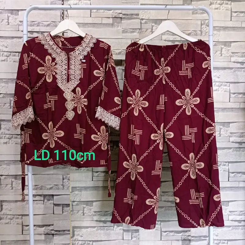 Setelan renda arabian resleting depan busui one set motif Bunga Celana Panjang Rayon 0