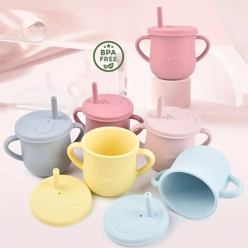 Baby Training Silicone Cup BPA Free Learning Bottle Drinking Cup with Straw & Lids Toddler Accessories Child Feeding Nursing