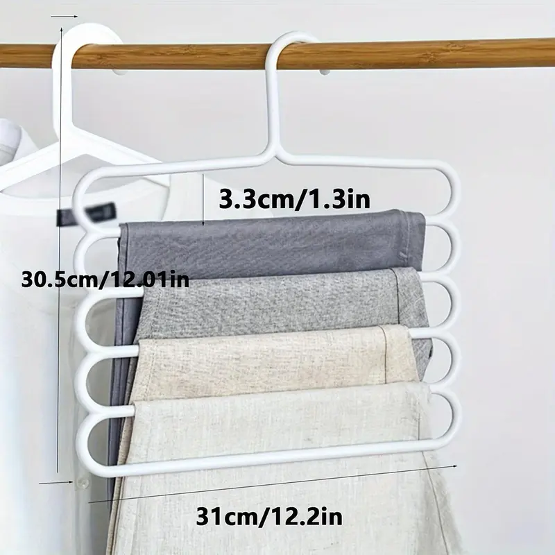 5 Layer Pants Hanger, 3 Counts Space Saving Non-slip Pants Rack, Multifunctional Clothes Hanger for Home Bedroom Closet, Organiser 1