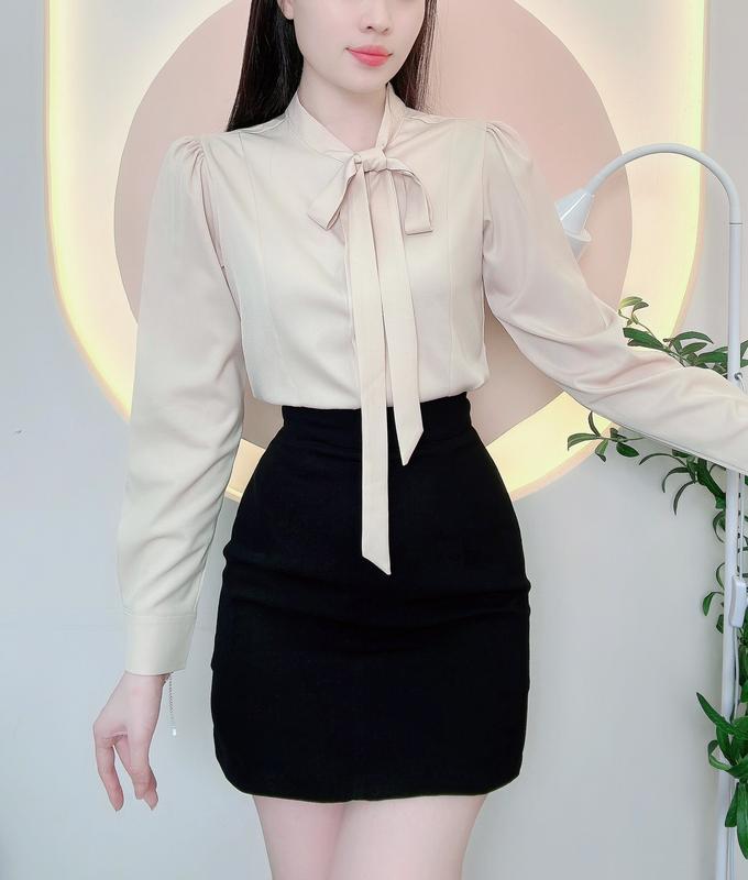 Áo sơ mi nữ lụa ý cột nơ lệch 1 bên LAMO - B1357