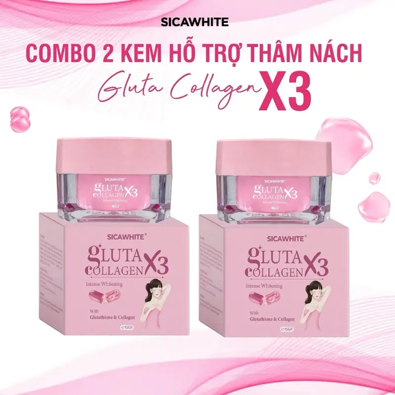 (CB20) COMBO 2 Kem GLUTA COLLAGEN X3 - Hỗ trợ Giảm Thâm Nách, Dưỡng Trắng Nách, Mông, Đầu Gối -  Làm Đẹp Da Chăm Sóc Da 0