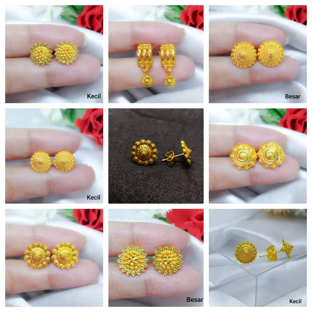 Terbaru Import Jewelry Anting-Anting Tusuk Titanium Wanita Lapis Emas 24K Gold Elegant Fashion Mewah Anti Luntur Grosir Mirip Emas Asli Aksesoris