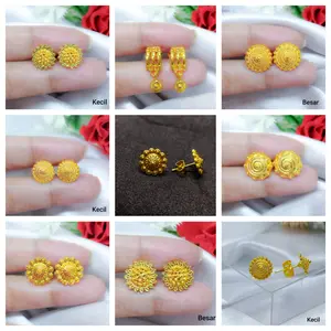 Terbaru Import Jewelry Anting-Anting Tusuk Titanium Wanita Lapis Emas 24K Gold Elegant Fashion Mewah Anti Luntur Grosir Mirip Emas Asli Aksesoris