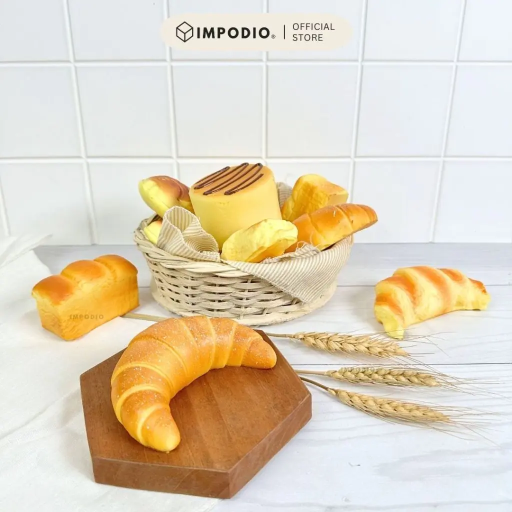 IMPODIO Roti Palsu Artificial Bread Realistis | Tampilan makanan estetik realistis tanpa basi | Properti foto produk konten display kafe | Food photographer content creator UMKM | Material berkualitas tahan lama| Aksesoris display kafe roti artifisial
