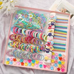 Set Perlengkapan Rambut Anak Perempuan Warna Warni Jepit Tali dan Klip Samping Komplit