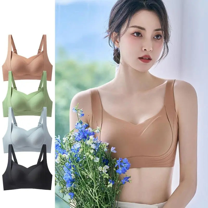 Jelly  Bra Push up supports trackless bra female small gathers wireless bra anti sagging adjustment type soft support bra Nylon Angel Medium Lingerie Vest Wings Comfort Spandex Fabric