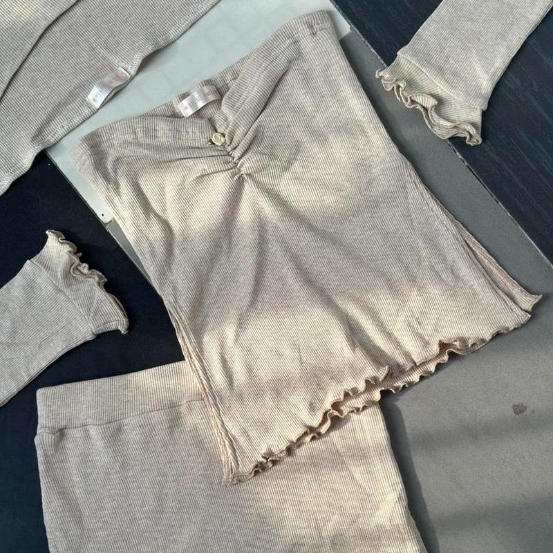 Set Áo Váy 3 Món  Kèm Khoát Tay Dài Xinh Nữ Women Trơn Top Kem 7
