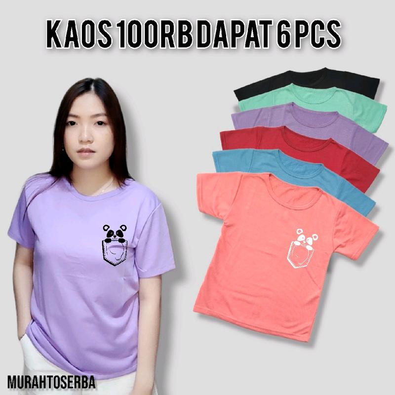 100rb Dapat 6pcs Kaos Wanita Motif Panda Kantong Lengan Pendek Bahan Babyterry 1