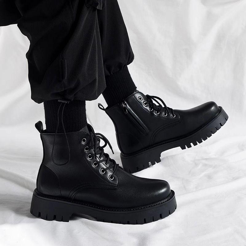 Boot Martin, Dành Cho Nam Giới, Cổ Cao, Phong Cách Anh Quốc, Màu Đen, Thích Hợp Cho Trang Phục Đi Làm, Giày Đi Xe Máy, Tăng Chiều Cao, Bốt Cao Đến Mắt Cá Chân, Khóa Kéo Bên Hông, Mùa Thu, Giày Nam, Chiều Cao Tăng 4