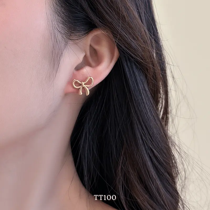 [KHÔNG ĐEN GỈ] Bộ Bông tai, Dây chuyền, Vòng tay Titan hình nơ dạng sợi mảnh thời trang Hàn Quốc - Mely TT100 3