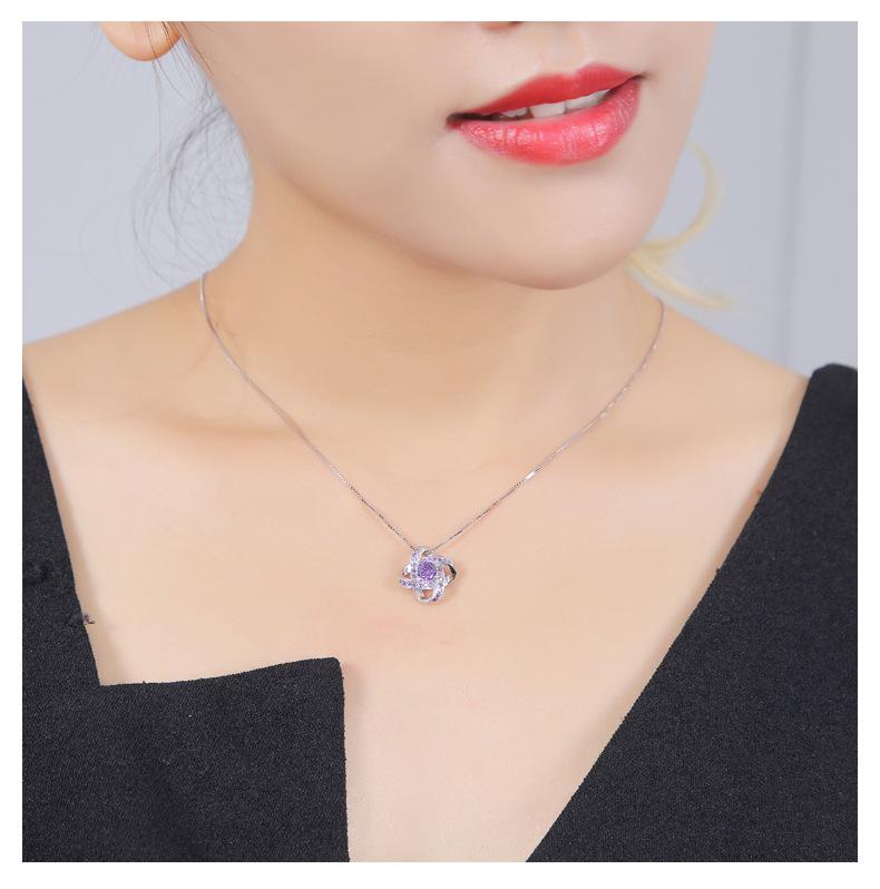 Product Introduction of Korean Silver Jewelry Women's Japanese and Korean Crystal Clover Pendant Silver Jewelry Clavicle Chain Birthday Gift Hot Sale pearl summer rope chain gold larimar sea monkeys ankh statement necklace chiffonsaree jew erly 1