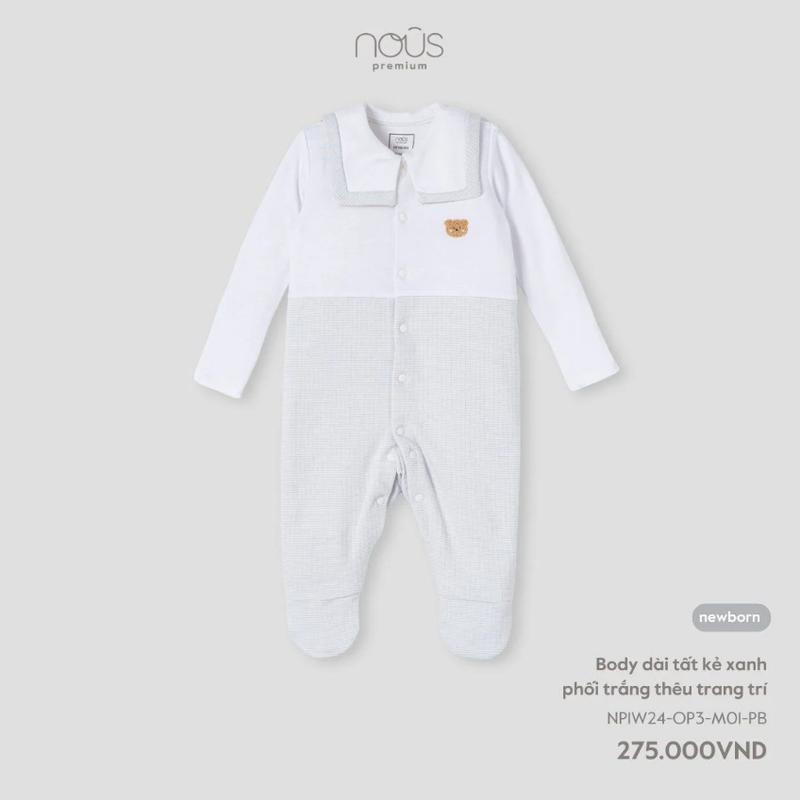 [KOL Nous Newborn] BST T11 Bộ bodysuit liền dài có tất màu be in họa tiết dành cho bé trai, gái