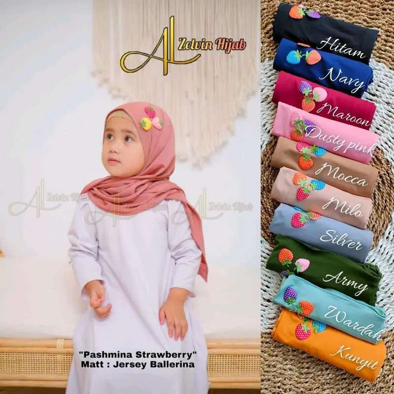 Pashmina Instan Anak Jersey Strawberry By Khaizuran