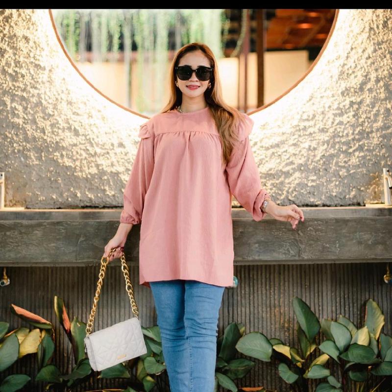 KARIN RUFLE BLOUSE CRINGKEL AIRFLOW POLOS LD 120 Atasan Wanita Crinkle 4