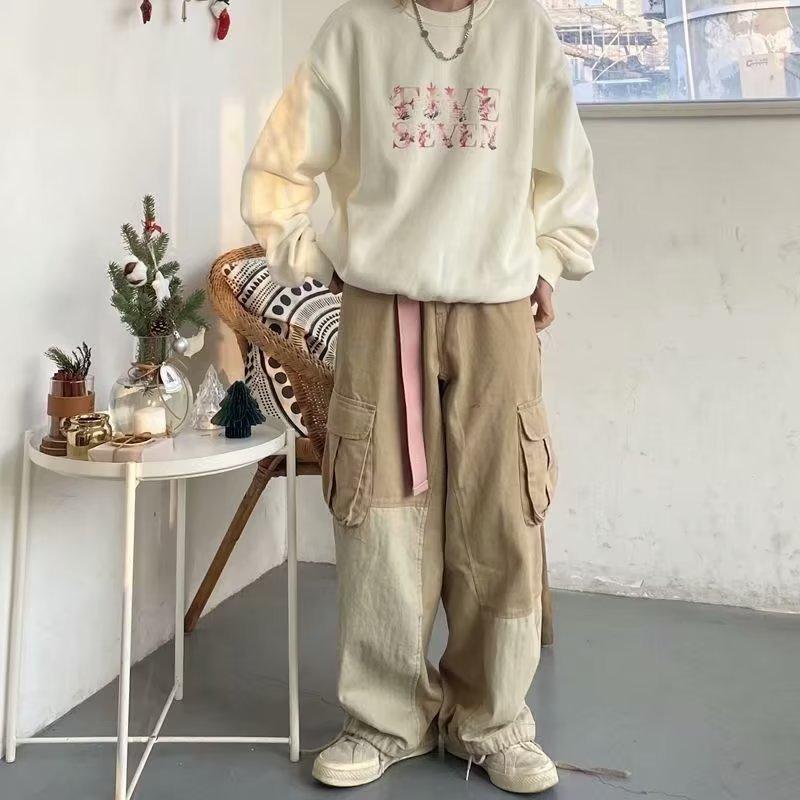 Product Introduction of Men's Wide-Leg Pants Harajuku Autumn 2024 Japanese-Style Retro Multi-Pocket Ankle-Tied Casual Straight-Leg Stitching Workwear Pants Menswear Trouser 6