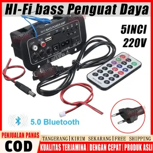 (Redy Stok, COD) 5 Inci 12V 24V 220V Amplifier Ampli Mini Board Audio Bluetooth USB FM Radio TF Player Subwoofer Mobil Bluetooth 2.1 Hi-Fi Bass Penguat Daya Mini Mobil Kit Amplifier Mobil Radio Penguat Digital Audio USB TF Remote
