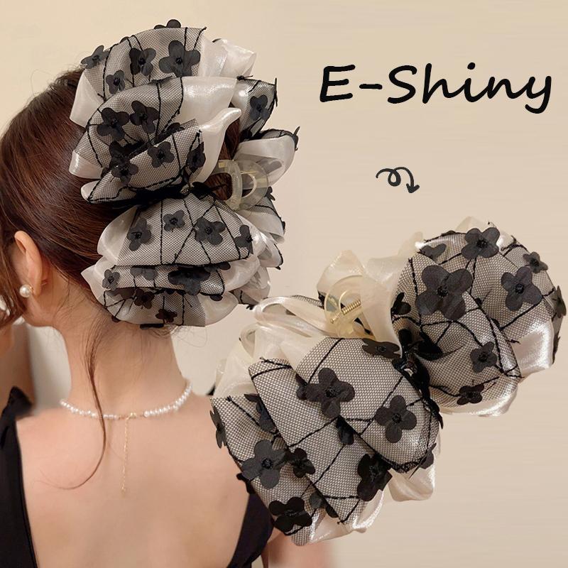 Kẹp Tóc Càng Cua Lưới Vải Tuyn, Thiết Kế Ngọt Ngào Nhiều Lớp, Nơ Lớn, Dành Cho Nữ, Kẹp Tóc Đuôi Ngựa Hoa Thanh Lịch, cài tóc