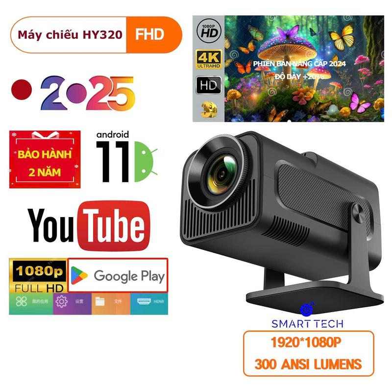   BẢO HÀNH 2 NĂM  Máy chiếu mini HY320   HY320mini   HY300   HY300pro FullHD android 11.0 độ sáng 300 ANSI 