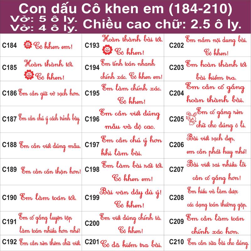 Khắc dấu logo cô khen em TDstamp (184-210) mực đỏ Việt Nam