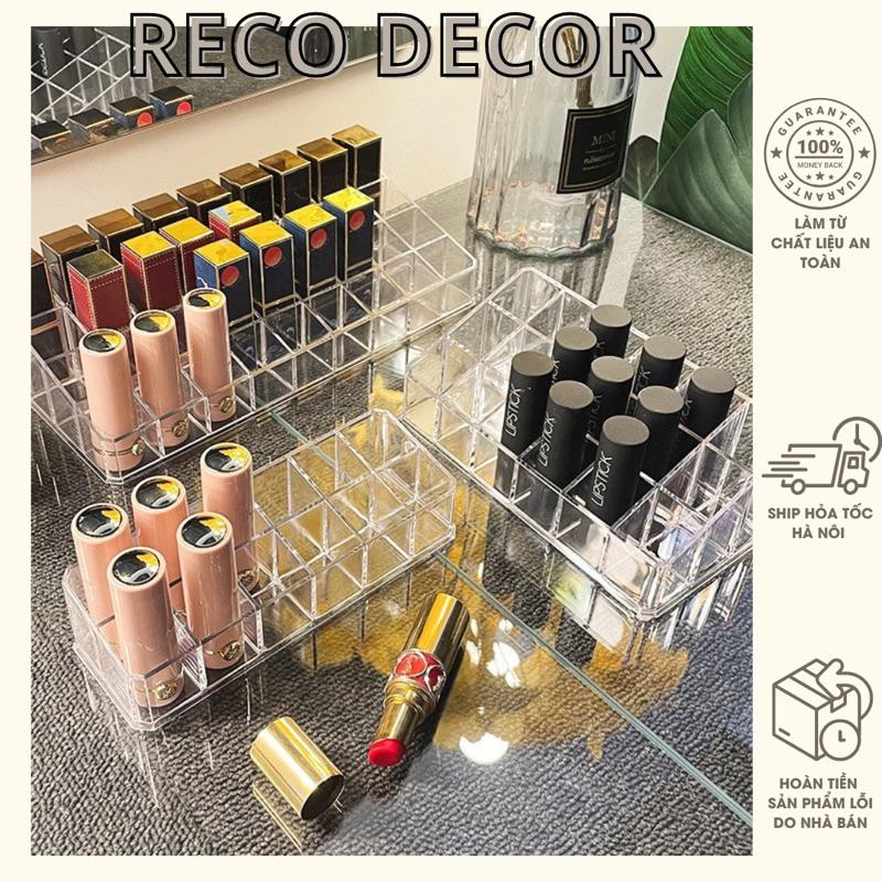 Khay Hộp Đựng Son Makeup Nhiều Ô Trong Suốt Arcrylic Decor Bàn Học