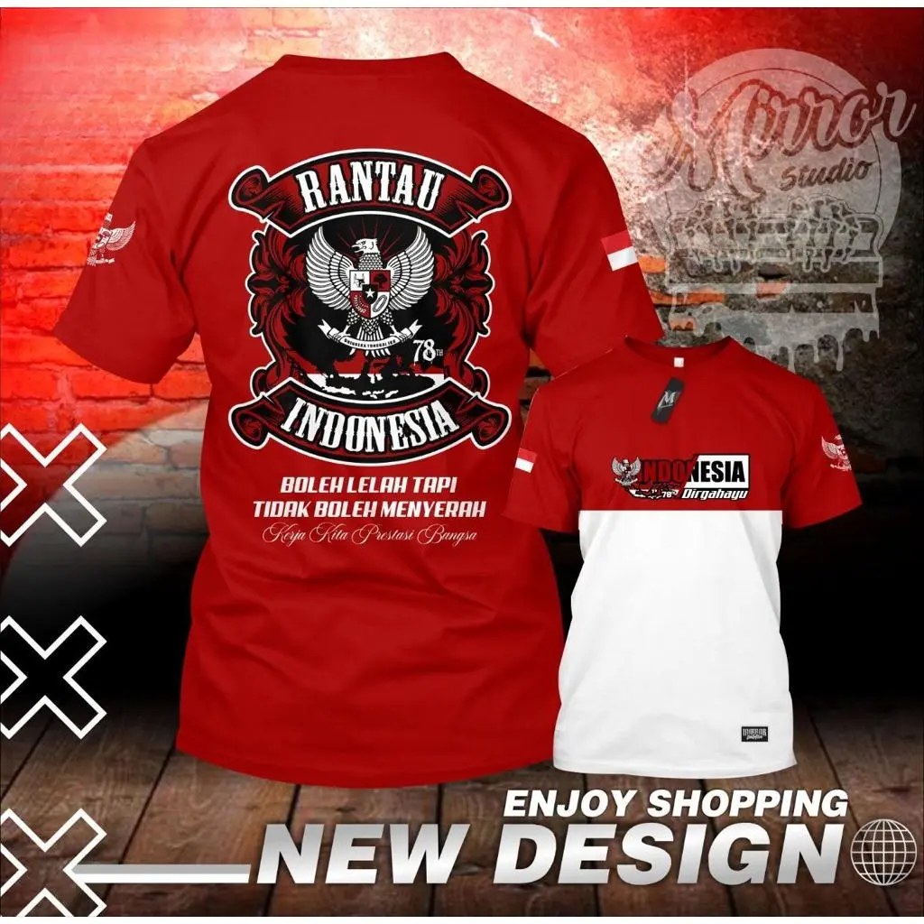 Bos Sablon - Indonesian Independence 78th Anniversary T-shirt Indonesian Independence Commemorative T-shirt Indonesian Overseas Youth and Children Unisex Style Fabric Menswear