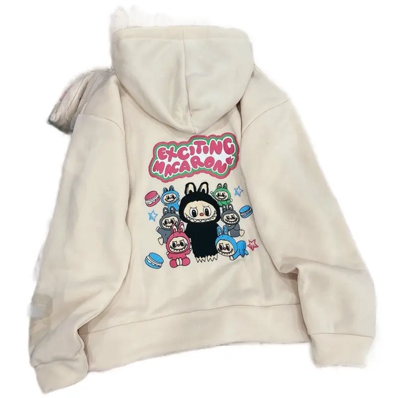 Áo khoác nỉ in hình labubu có nón khoá kéo an534 unisex nam nữ 3