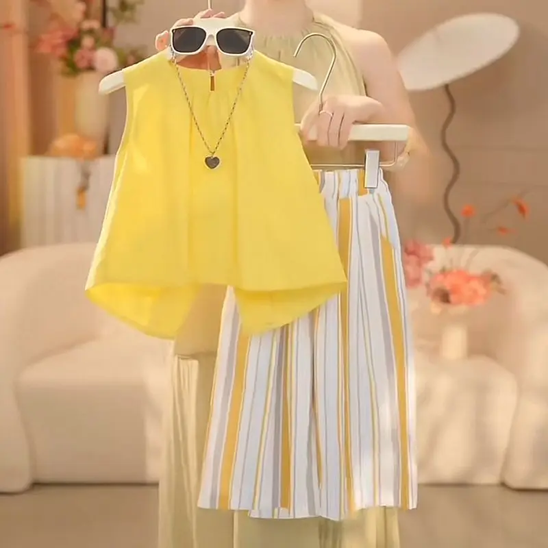 Bộ Đồ Mùa Hè Cho Bé Gái, Mỏng, Phong Cách Phương Tây, Dành Cho Trẻ Em Trung Và Lớn, Hàng Mới Về Năm 2024, Bộ Đồ Hai Mảnh Sành Điệu, Quần Áo Mùa Hè Cho Trẻ Em