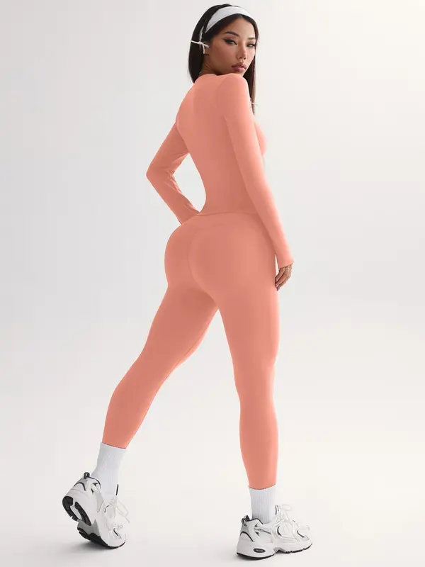 Women's Solid Long Sleeve Tee & Leggings Tracksuit Set, Sporty Breathable Comfy Set for Yoga Gym Workout Running, Ladies Sportswear for All Seasons 5