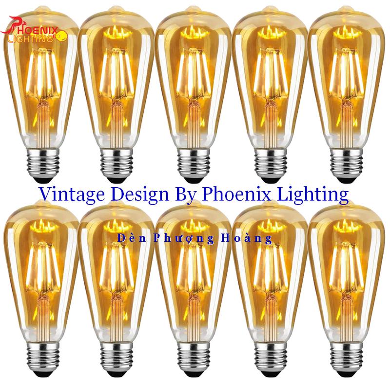 Combo 10 bóng Đèn LED Edison ST64 vỏ màu vàng nắng - Đèn Phượng Hoàng