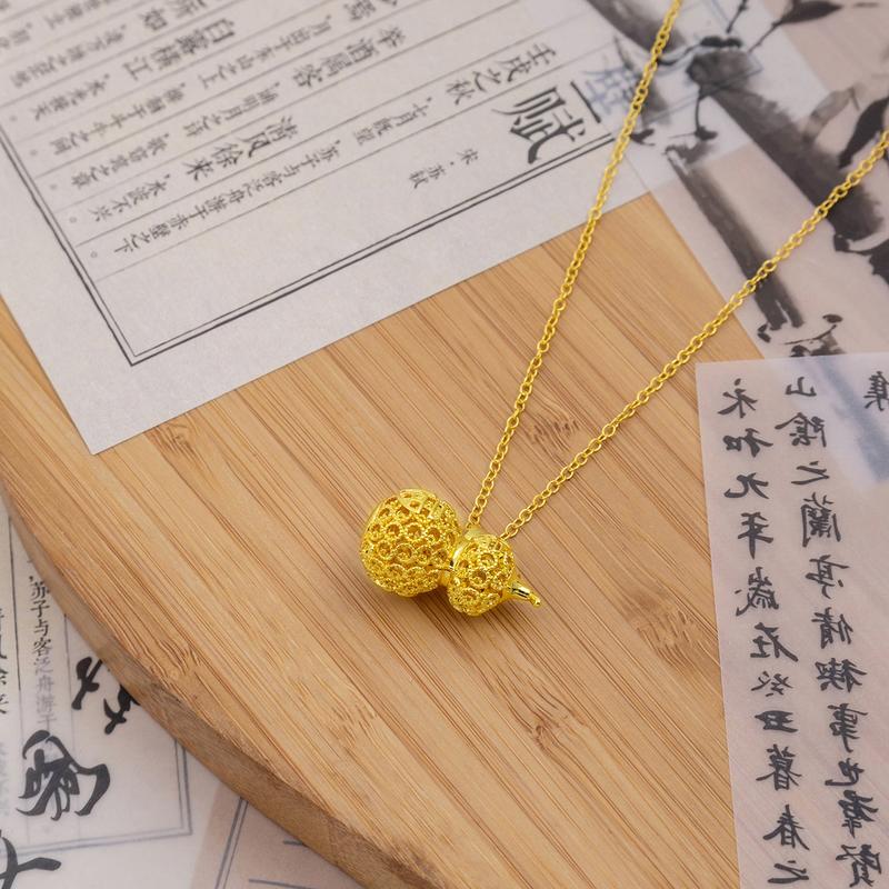 Product Introduction of Luxurious Chinese Style New Chinese Wedding Gold Fu Character Gourd Pendant Ethnic Style Premium Buddha Head Little Fat Fu Pendant Necklace 24