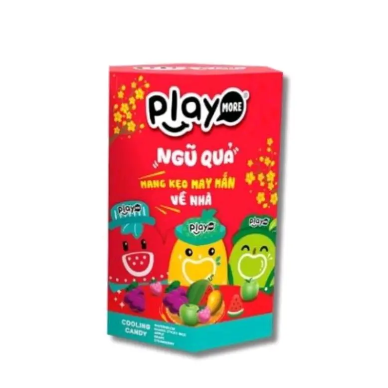 Sản phẩm kẹo ngậm play more với phiên bản ngũ quả vị dưa hấu vị xôi xoài vị táo xanh giúp cho thơm tho mũi miệng sảng khoái dài lâu mà đi đâu cũng nhớ phiên bản 2025 chào xuân mới ất tỵ Ăn Vặt Candy 0
