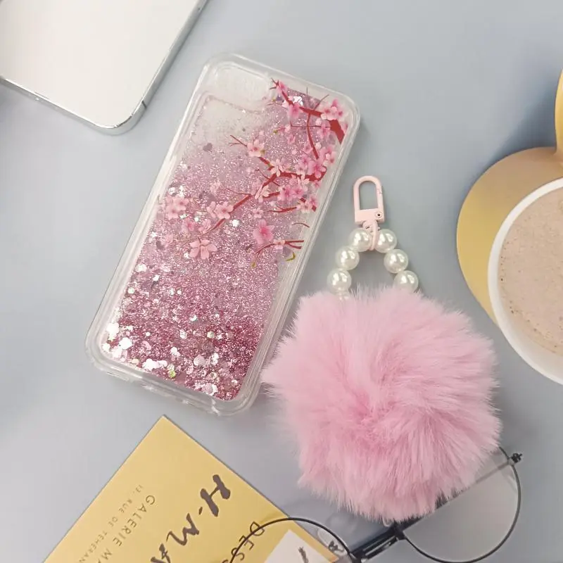 Glitter Blossom Pattern Phone Case with Plush Lanyard, Decorative Phone Protector Cover, Phone Accessories Compatible with iPhone 11 12 13 14 15 16 Pro Max/Pro/Plus, Casing 6