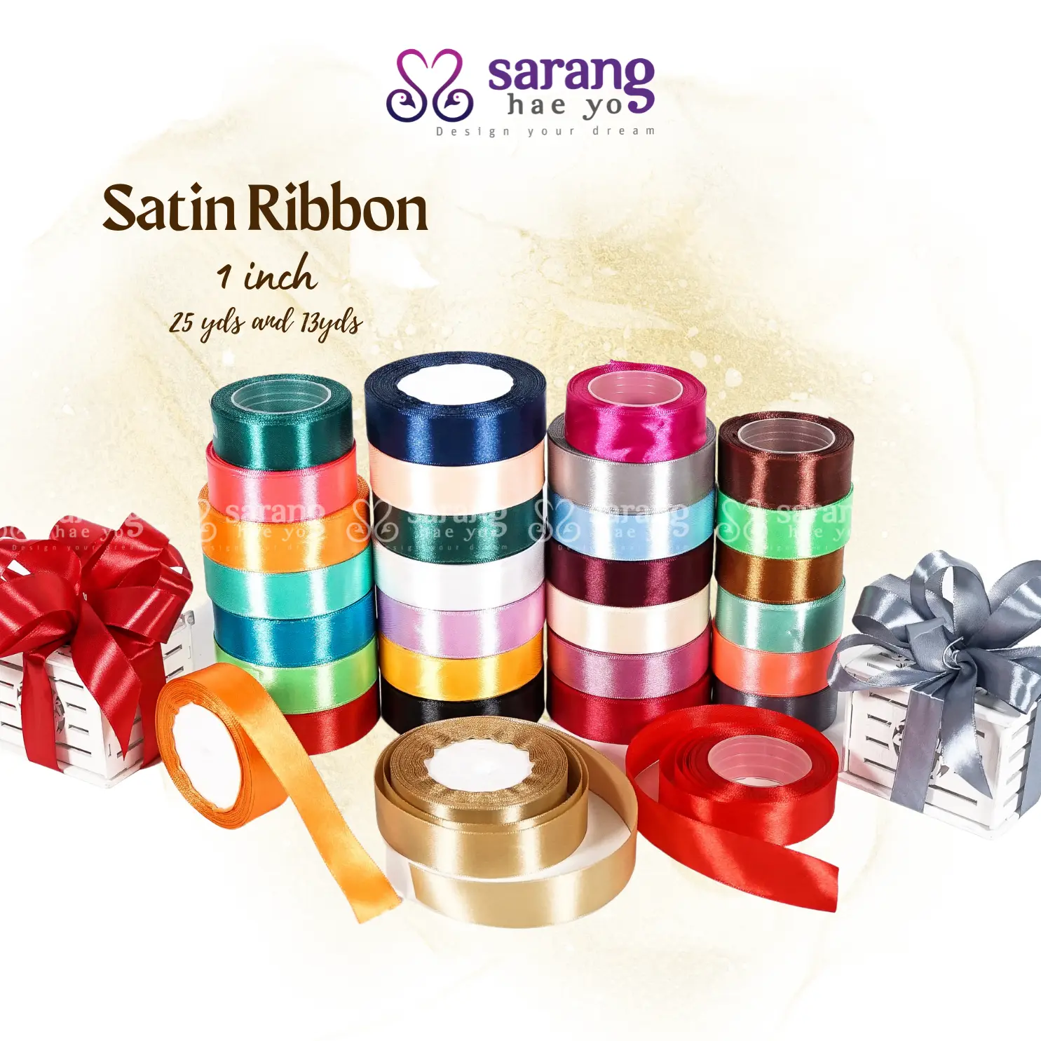 1 Inch Satin Ribbon Reben Hadiah Thick Ribbon Riben Hantaran Hadiah Present Gift Office Stationery