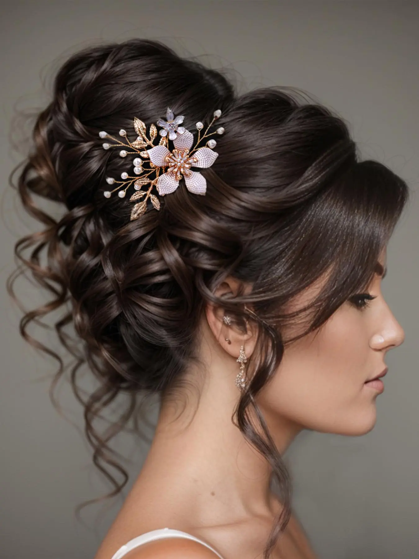 Elegant Rhinestone & Faux Pearl Decorated Hair Comb, Leaf Design Hair Accessories for Wedding Bridal Party Formal Occasions, Minimalist Headwear Suitable for Thick Hair