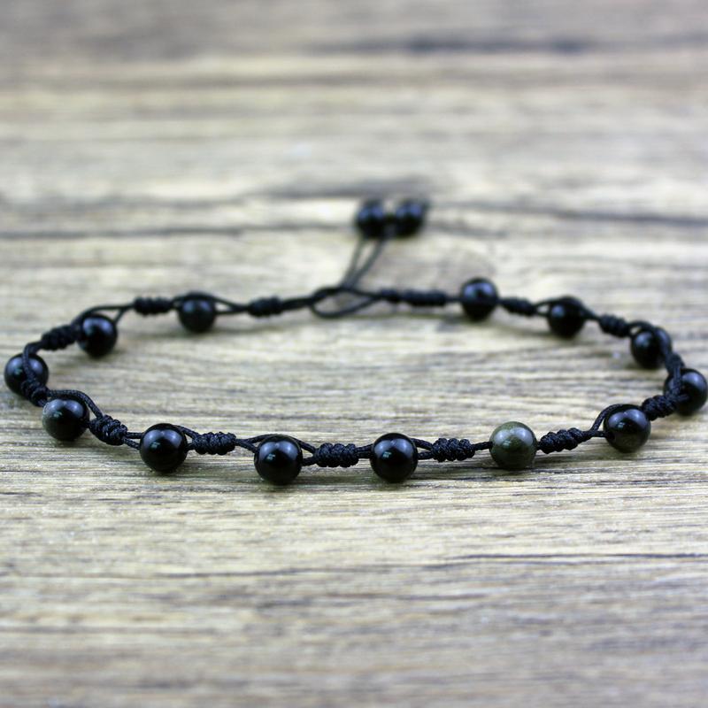 Product Introduction of Hand-woven Natural Obsidian Anklet Protection Hope Anklet 3