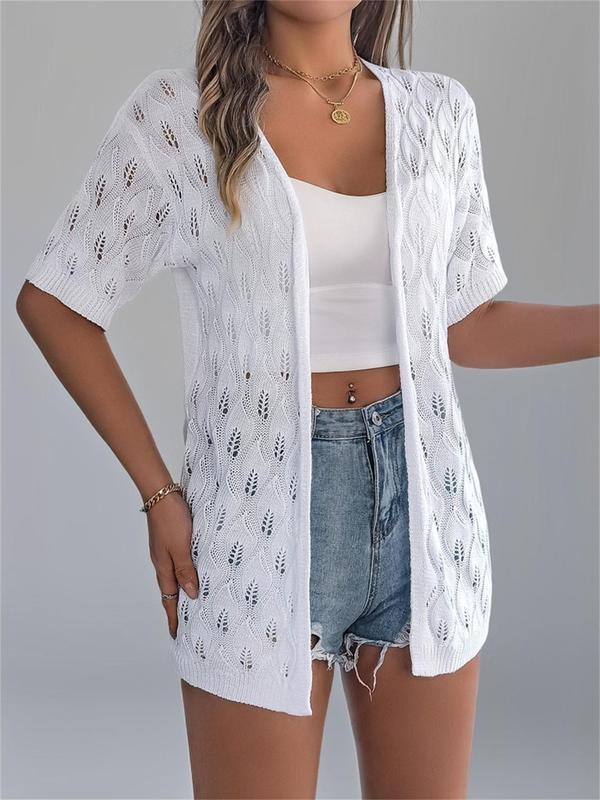 Women's Plain Hollow Out Open Front Cardigan without Bottom, Casual Half Sleeve Knitwear for Summer, Fashion Elegant Classy Women's Knit Clothing for Daily Wear 5