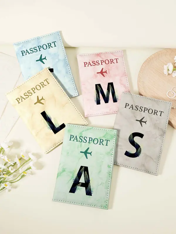 Letter Pattern Passport Case, Lightweight & Portable Passport Holder, Multi-functional Passport Cover, Travel Accessories for Men & Women 0