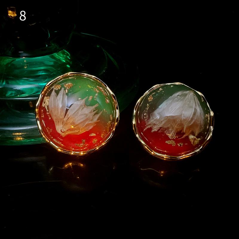 Product Introduction of 3 Pairs of French Ancient Amber Dried Flower Hot-Sale Earrings Combination Link Original Niche Gold Plated S925 High-Grade Earrings 12