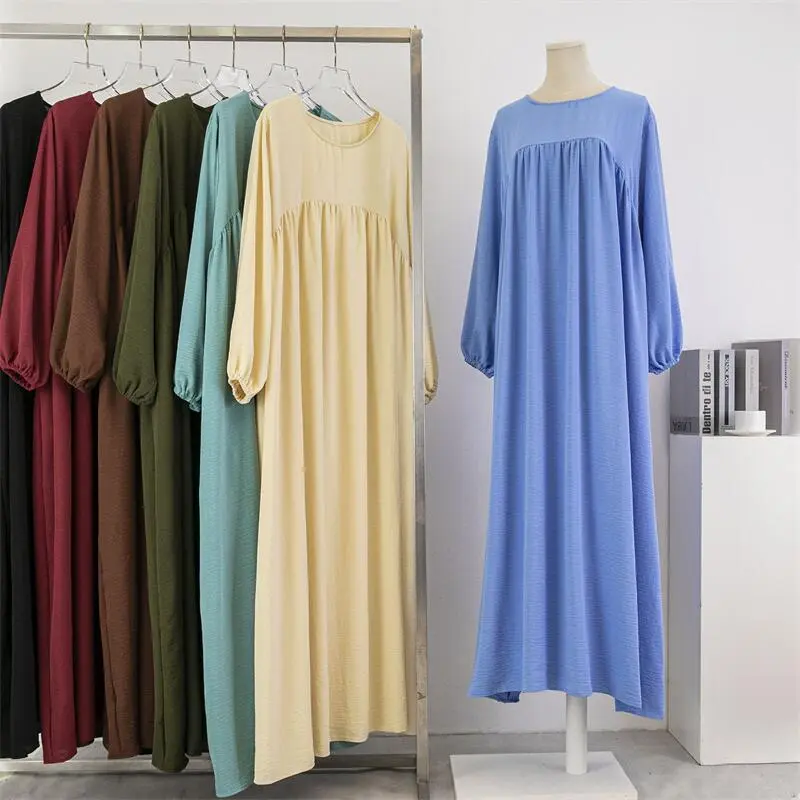 🕌​Modest Long Sleeve Muslim Dress for Eid | Plus Size Loose Pullover Skirt Dress | Breathable Solid Color Robe for Women ✨