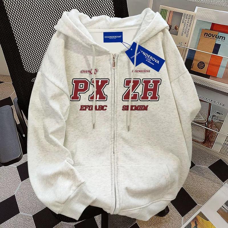 Áo Hoodie Cardigan In Chữ, Thời Trang HipHop, Độn Nhung Mùa Đông, Dáng Rộng Vừa Vặn, Áo Khoác Có Dây Kéo Cặp Đôi, Dành Cho Nam Giới, Phong Cách Dễ Phối Đồ 2024 Menswear Dài Tay 0