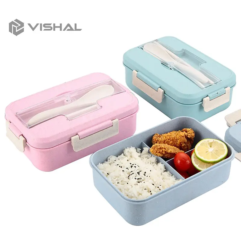 VISHAL Lunch Box Kotak Bekal Makan Jerami Gandum kotak makan ​1000ml 4 In 1 Free Sendok Tempat Makan VS-1 0